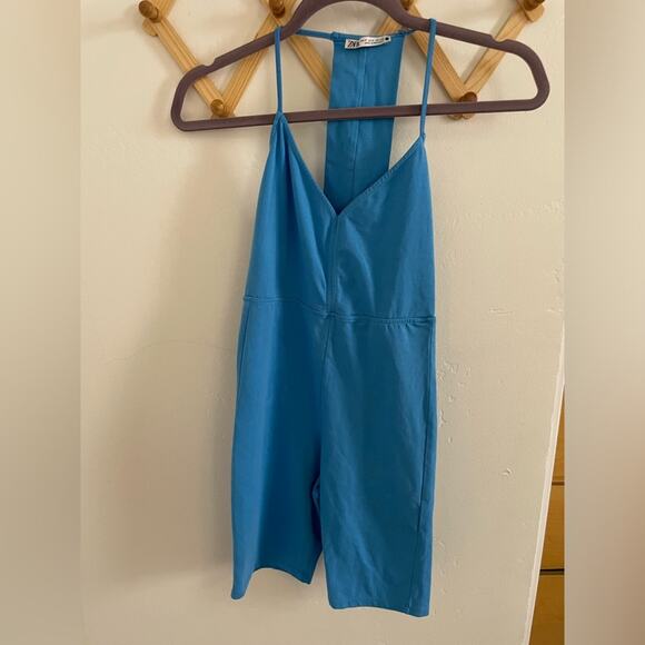 Zara Romper Women's Small Blue Bodysuit Spaghetti Strap Racerback - Picture 2 of 6